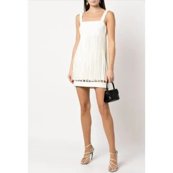 $650 Alexis SASKIA Alabaster Sleeveles Mini Fringe Dress Sz M Bridal Wedding - Picture 6 of 16